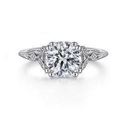 Vintage Inspired 14K White Gold Round Diamond Engagement Ring