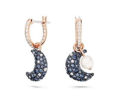 Sublima drop earrings Crystal pearl, Asymmetrical design, Moon, Multicolored, Rose gold-tone plated