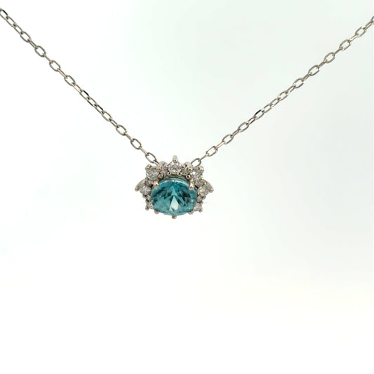 Lady's White 14 Karat Halo Pendants Length 18 With One = 1.26Ct Round Zircon And = 0.20Twt Round H/I Si2 Diamonds