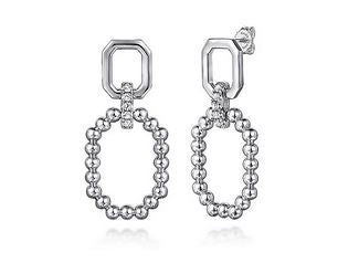 925 Sterling Silver Octagon White Sapphire Bujukan Stud Drop Earrings