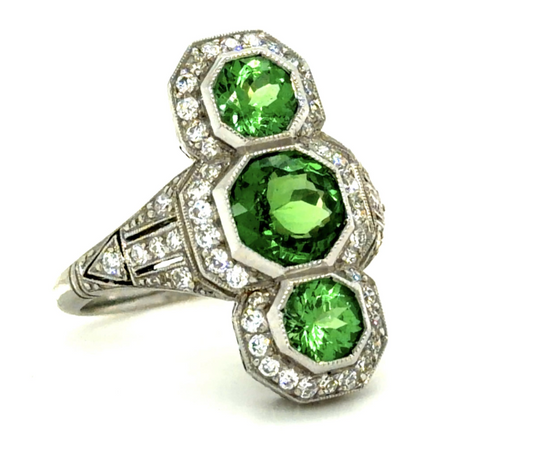 2.53ct Tsavorite Garnet .57ct Diamond PT Handmade Ring 6.5 Size 7.83g