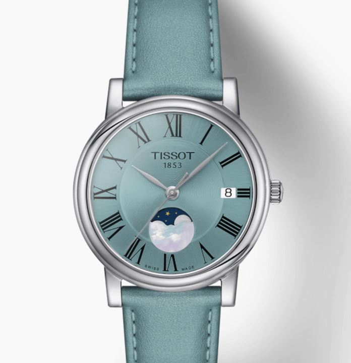 Carson Premium Lady Moonphase Blue Leather Strap with Moonphase Roman Numeral Dial