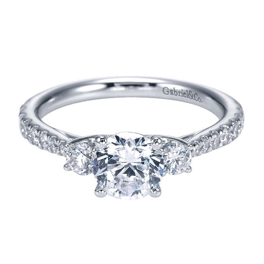 14K White Gold Round Three Stone Diamond Engagement Ring