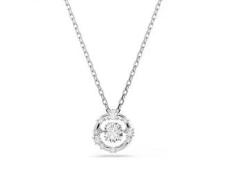 Constella pendant Round cut, Dancing stone, White, Rhodium plated
