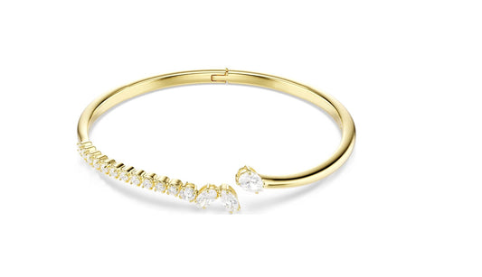 Mesmera bangle Mixed cuts, White, 18K gold finish