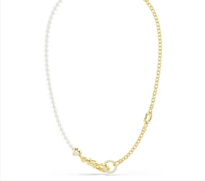 Idyllia necklace Crystal pearl, White, Gold-tone plated