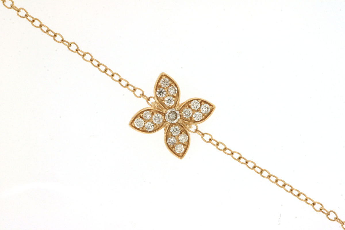 Lady's Yellow 14 Karat Fancy Link Bracelet With = 0.16Tw Round I I1 Diamonds