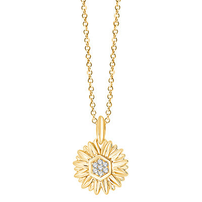 14K Yellow 0.03tw Honeycomb Flower Pendant