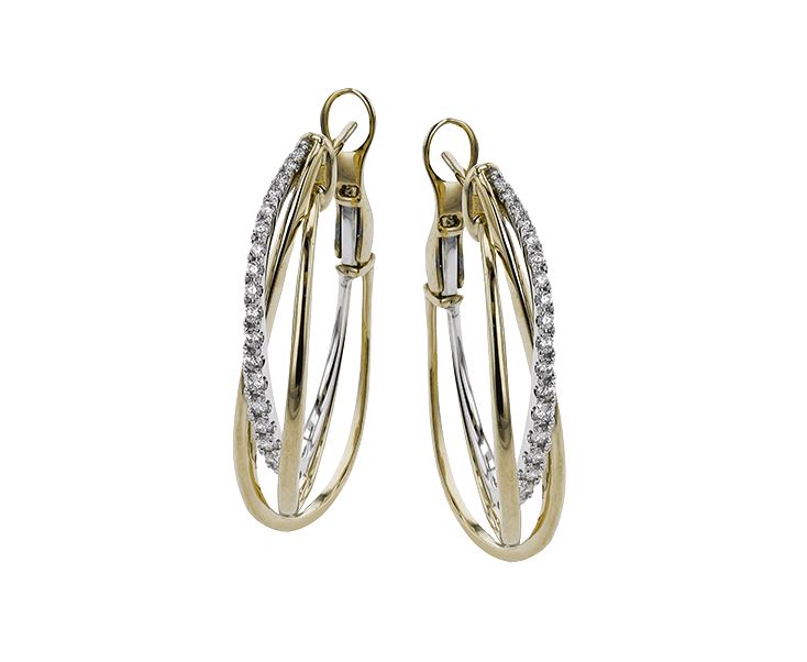 Lady's Two-Tone 18 Karat Medium Hoop Earrings With 38 = 0.37Twt Round G Vs1 Diamonds