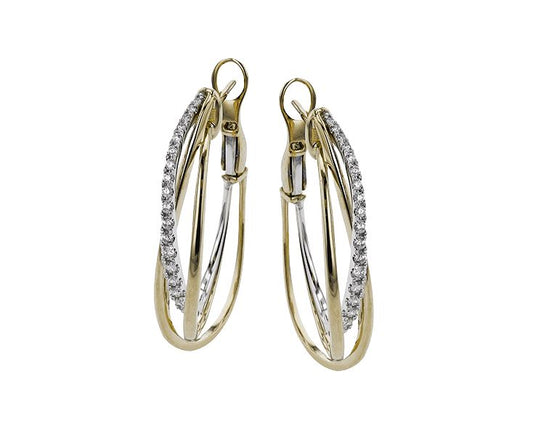 Lady's Two-Tone 18 Karat Medium Hoop Earrings With 38 = 0.37Twt Round G Vs1 Diamonds