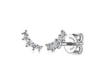 14k White Gold Curved 5 Stone Diamond Stud Earrings