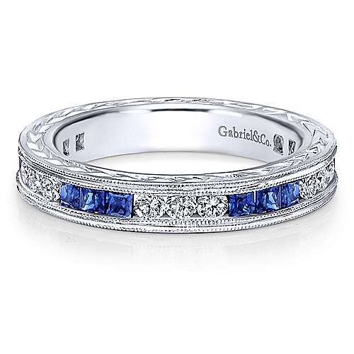 14k White Gold Stackable A Quality Sapphire Ladies Ring