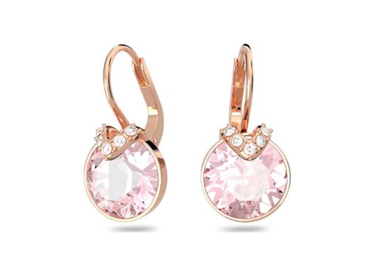Bella V drop earrings Round cut, Pink, Rose gold-tone plated