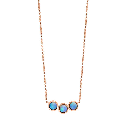 Lady's Rosé 14 Karat Bezel Necklace Length 18 With 3 0.53Tw Round Opals