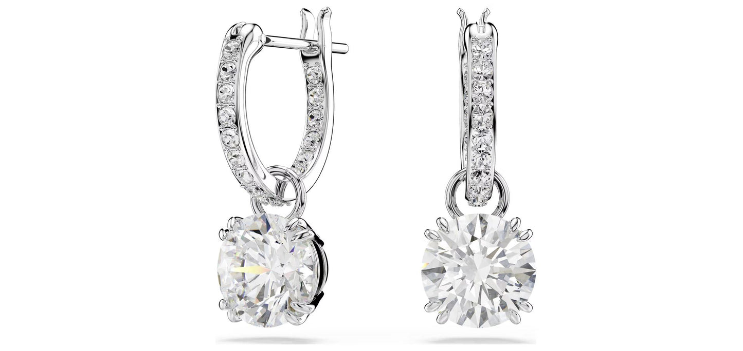 Stilla drop earrings Round cut, White, Rhodium plated