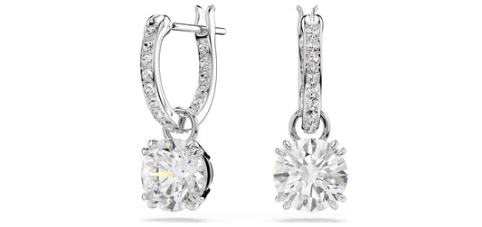 Stilla drop earrings Round cut, White, Rhodium plated