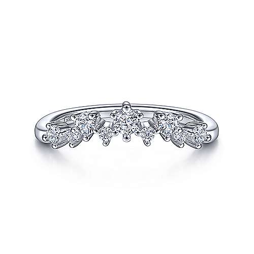 14K White Gold Curved Diamond Anniversary Band
