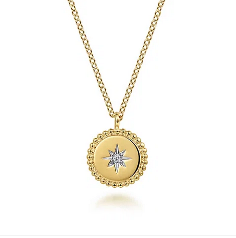 14K Yellow Gold Bujukan Medallion Necklace with Starburst Diamond Center