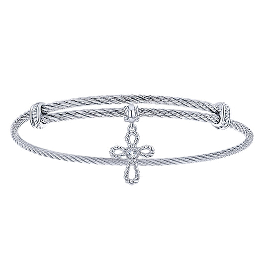 925 Silver/stainless Steel Round Charm White Sapphire