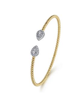 14K White and Yellow Gold Diamond Pear Shape Bujukan Bangle
