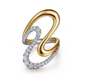 14K White &Yellow Gold Graduating Diamond Twisted Ring