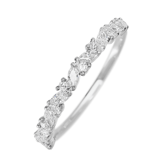 14K White Gold band with 9 Round and 8 Marquise Lab Grown Diamond having TCW-.38