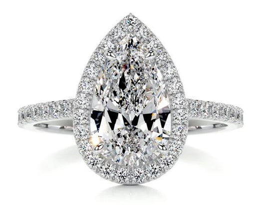 14K White Preset Lab Grown Engagement Ring w/ 2ct Pear Center
