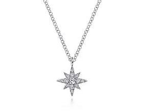14k White Gold Diamond Pavé Starburst Pendant Necklace