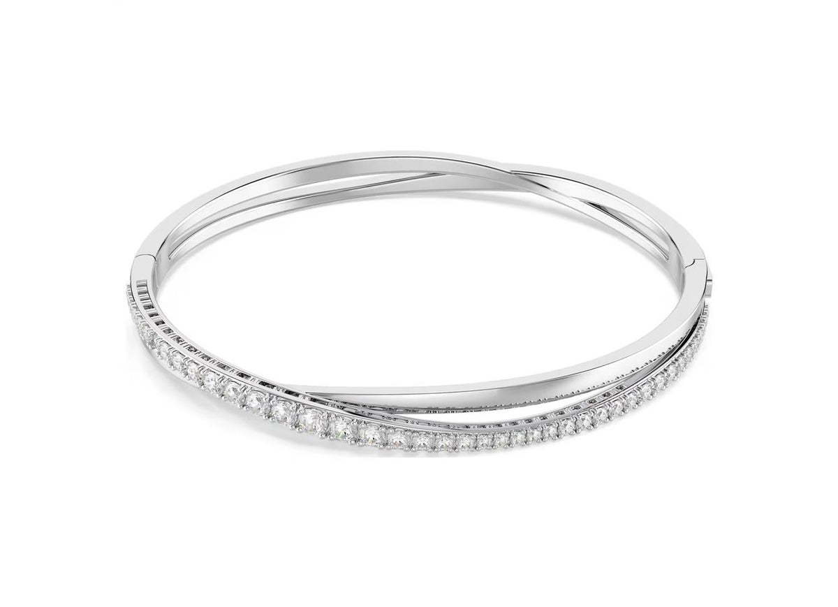 Hyperbola bangle Round cut, White, Rhodium plated L