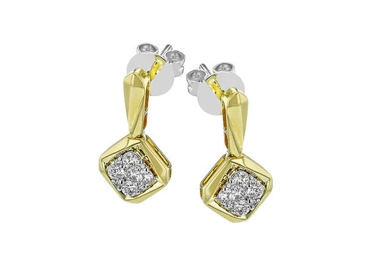 Lady's Two-Tone 18 Karat Drop Earrings With = 0.28Tw Round G Vs1 Diamonds