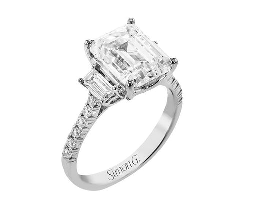 White 14 Karat 3 Stone Ring Size 6.5 With 2 = 0.60Tw Emerald G Vs1 Diamonds And = 0.22Tw Round G Vs1 Diamonds