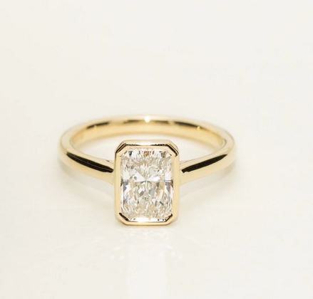 Lady's Yellow 14 Karat Bezel Lab Grown Engagement Ring Size 6.5 With One = 0.69Ct Radiant Diamond