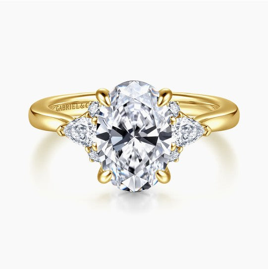 14K Yellow Gold Oval Three Stone Diamond Engagement Ring