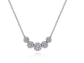 14K White Gold Round Diamond Halo Bar Necklace