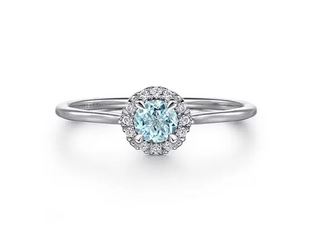 14k White Gold Aquamarine And Diamond Halo Ring