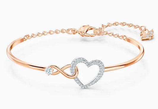 Hyperbola bangle Infinity and heart, White, Mixed metal finish