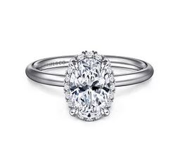 14k White Gold Oval Hidden Halo Diamond Engagement Ring