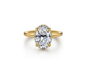 14K Yellow Gold Oval Hidden Halo Diamond Engagement Ring