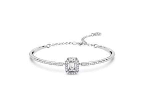 Una bangle Octagon cut, Pavé, White, Rhodium plated