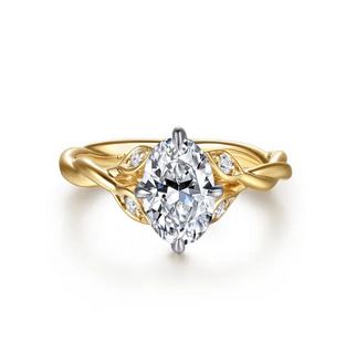 14K Yellow Gold Twisted Oval Diamond Engagement Ring
