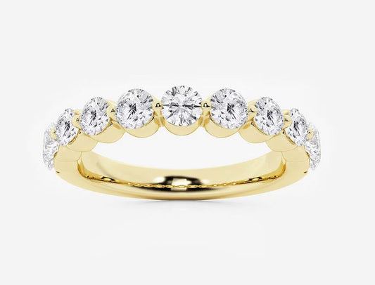 Lady's Yellow 18 Karat Prong Wedding Band Size 6.5 With 11 = 0.35Twt Round G Vs1 Diamonds