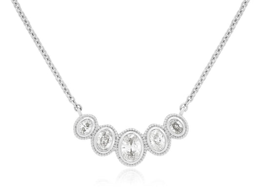 Lady's White 14 Karat Bar Necklace Length 18 With 5 = 0.70Tw Oval I I1 Diamonds