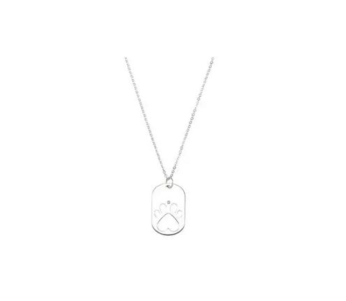Sterling Silver .025 CT Natural Diamond Dog Tag 18" Necklace