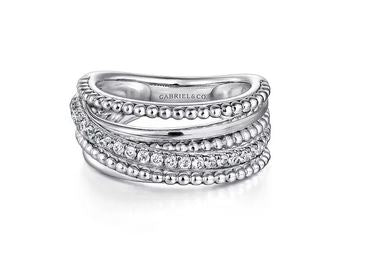 925 Silver Wide Band White Sapphire Ladies Ring