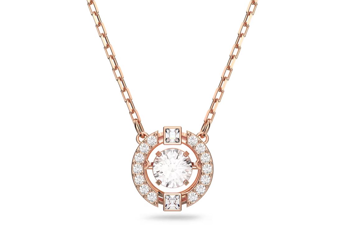 Una necklace Round cut, White, Rose gold-tone plated