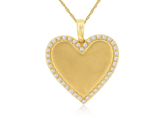 Lady's Yellow 14 Karat Heart Pendant Length 18 With = 0.16Tw Round I I1 Diamonds