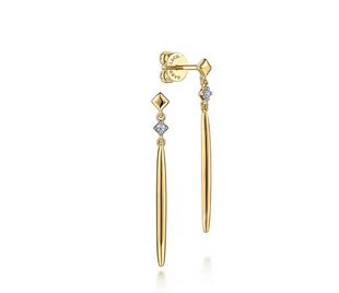 14k Yellow Gold Diamond And Spike Drop Earrings