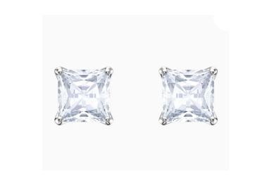Stilla Attract stud earrings Square cut, White, Rhodium plated