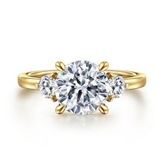 14k Yellow Gold Round Three Stone Diamond Engagement Ring