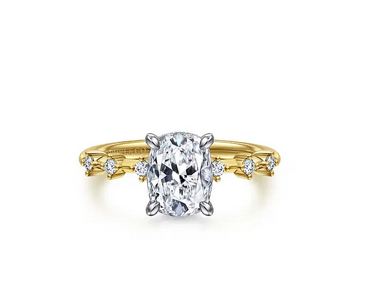 14K White-Yellow Gold Elongated Cushion Diamond Engagement Ring